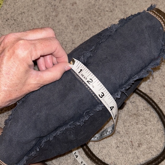 MYRA🌻BAG BOHO Blue Floral Canvas Navy Denim💙Brown LEATHER Handles & Accents - Picture 16 of 16